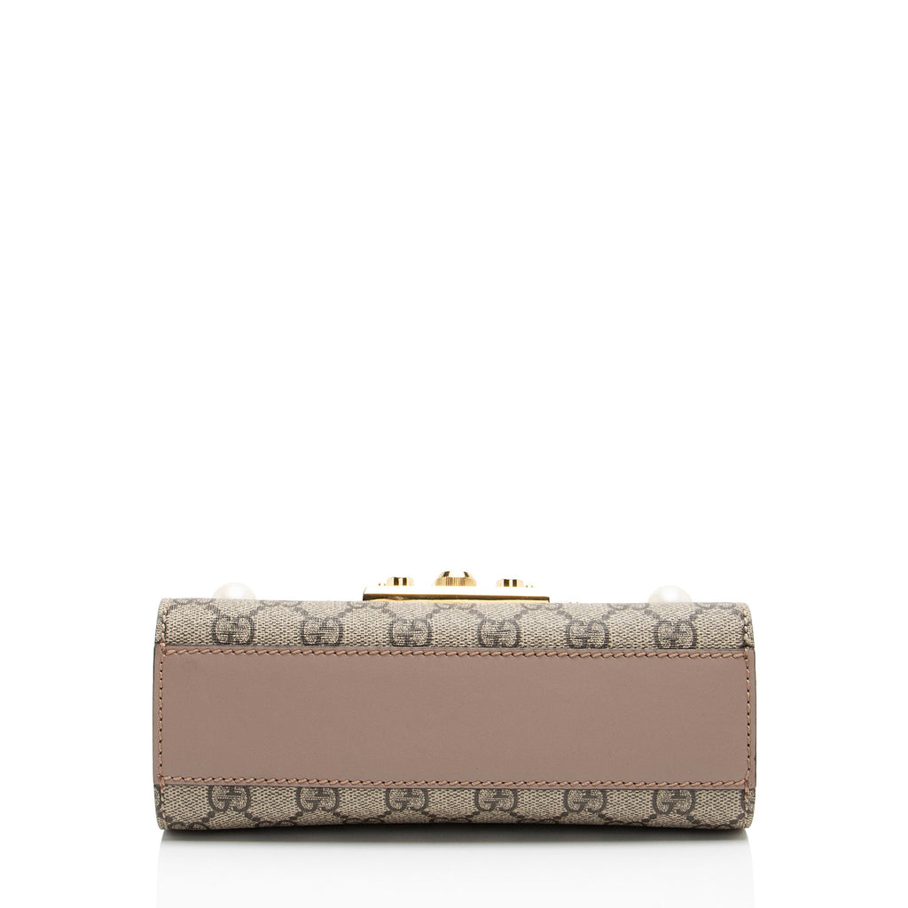 Gucci GG Supreme Pearl Stud Padlock Small Shoulder Bag