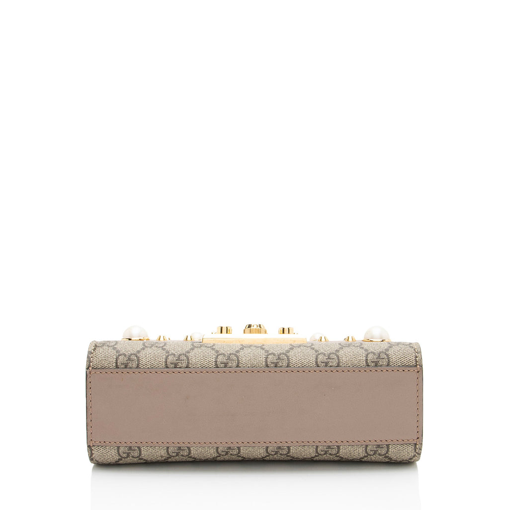 Gucci GG Supreme Pearl Stud Padlock Small Shoulder Bag