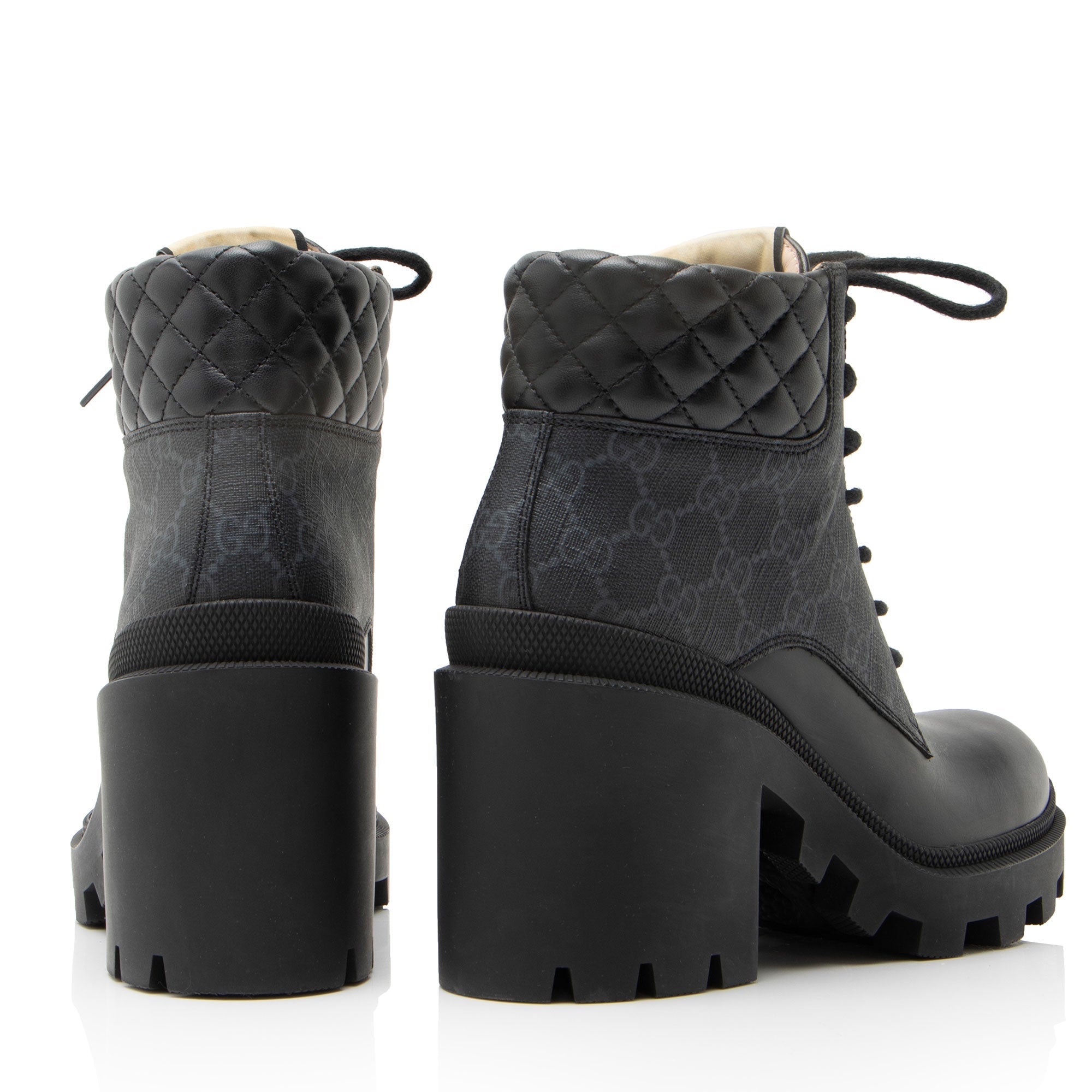 Gucci GG Supreme Quilted Calfskin Combat Boots - Size 8 / 38