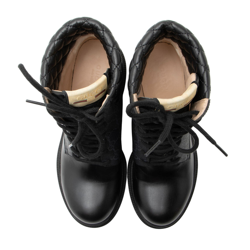 Gucci GG Supreme Quilted Calfskin Combat Boots - Size 8 / 38