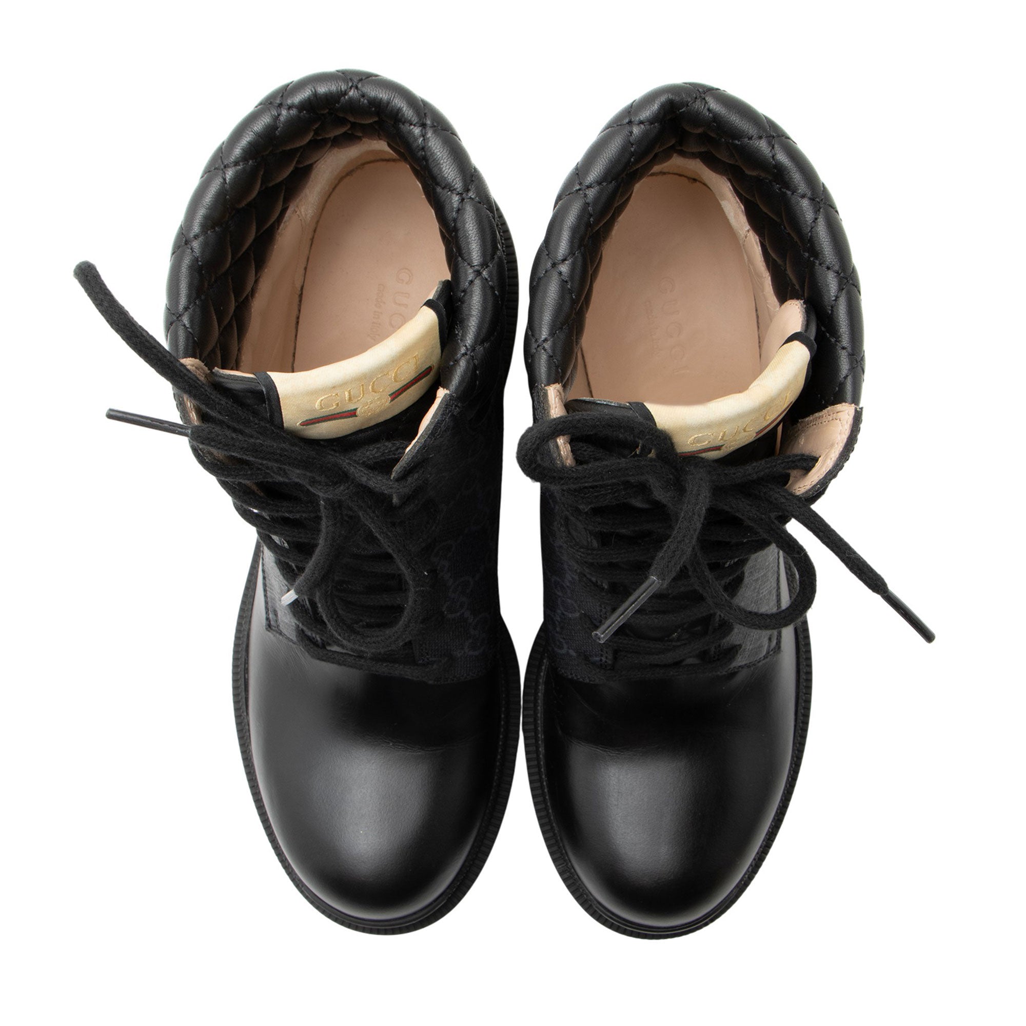 Gucci GG Supreme Quilted Calfskin Combat Boots - Size 8 / 38