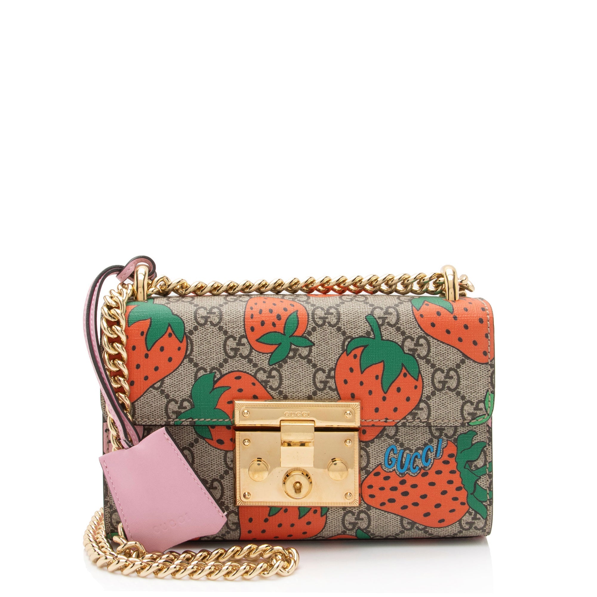 Gucci GG Supreme Strawberry Padlock Small Shoulder Bag (SHF-uX0Syw)