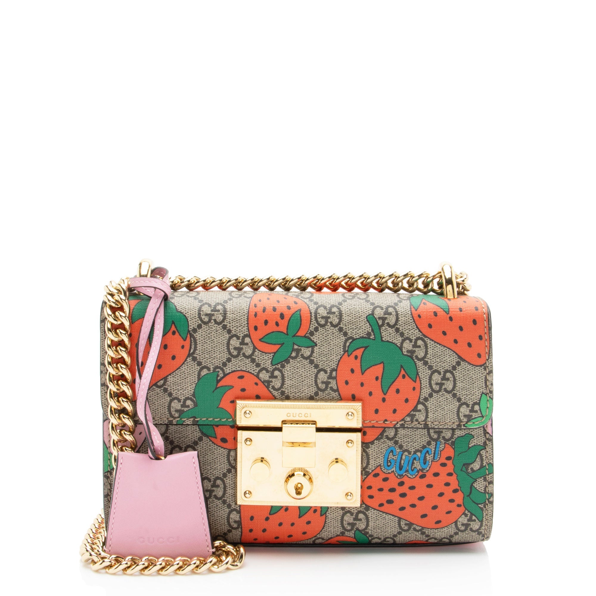 Gucci GG Supreme Strawberry Padlock Small Shoulder Bag
