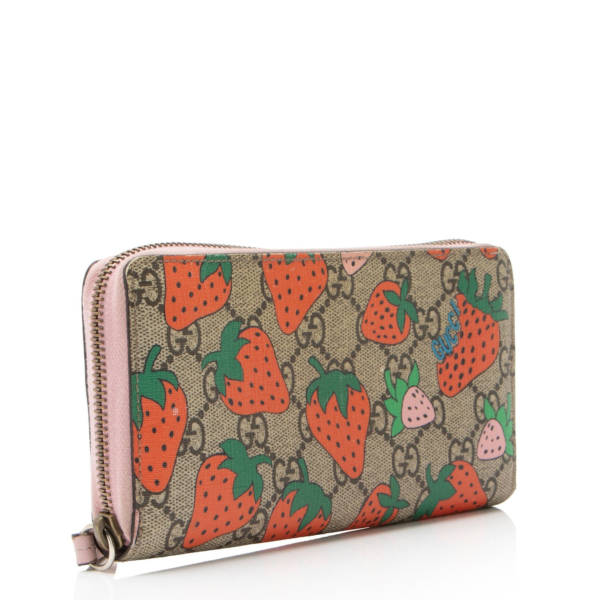 Gucci GG Supreme Strawberry Zip Around Wallet