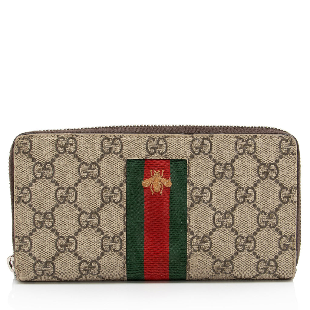 Gucci GG Supreme Web Bee Zip Around Wallet (SHF-ViBJEb)