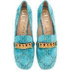 Gucci GG Velvet Web Chain Sylvie Loafers - Size 9 / 39 (SHF-UGunUB)
