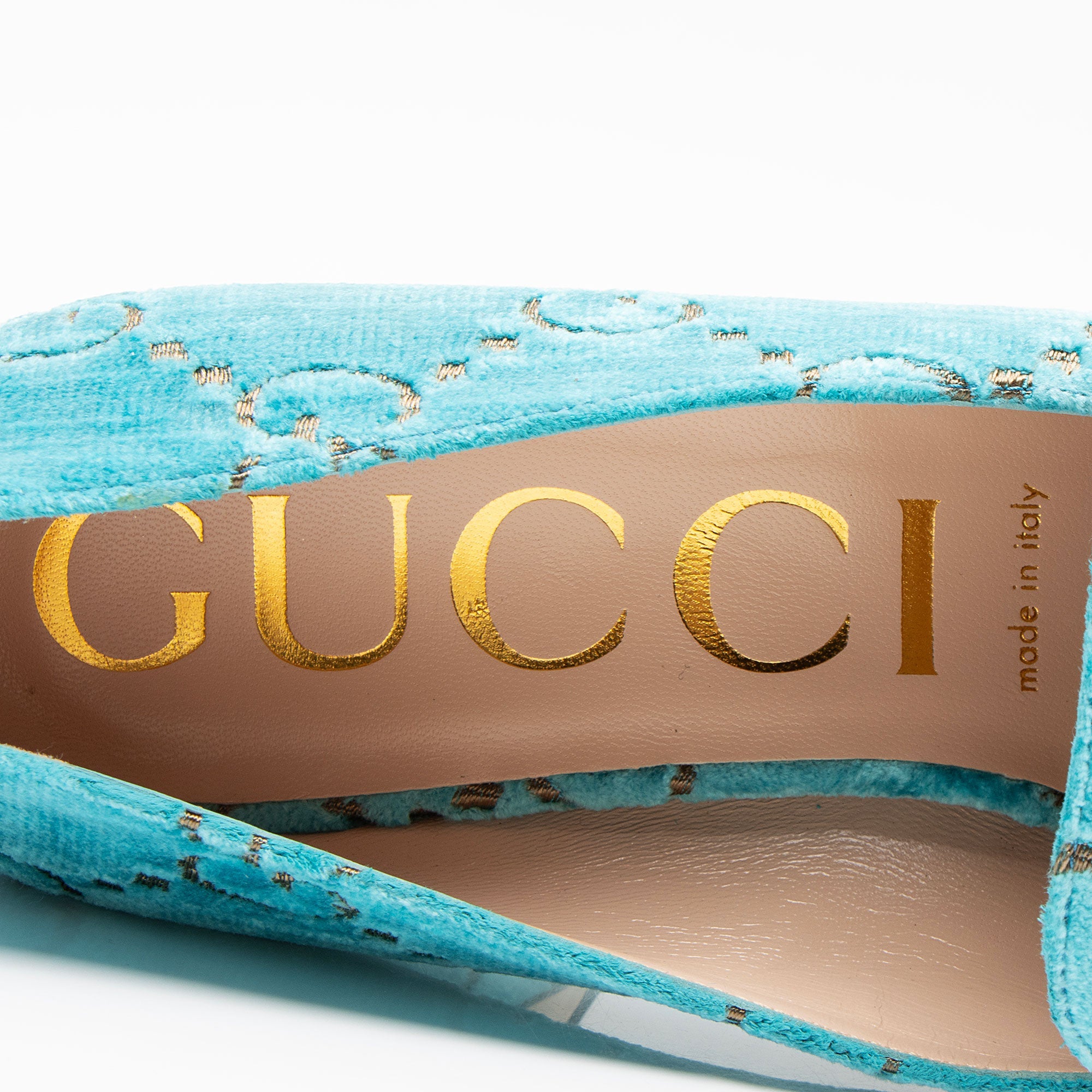 Gucci GG Velvet Web Chain Sylvie Loafers - Size 9 / 39 (SHF-UGunUB)