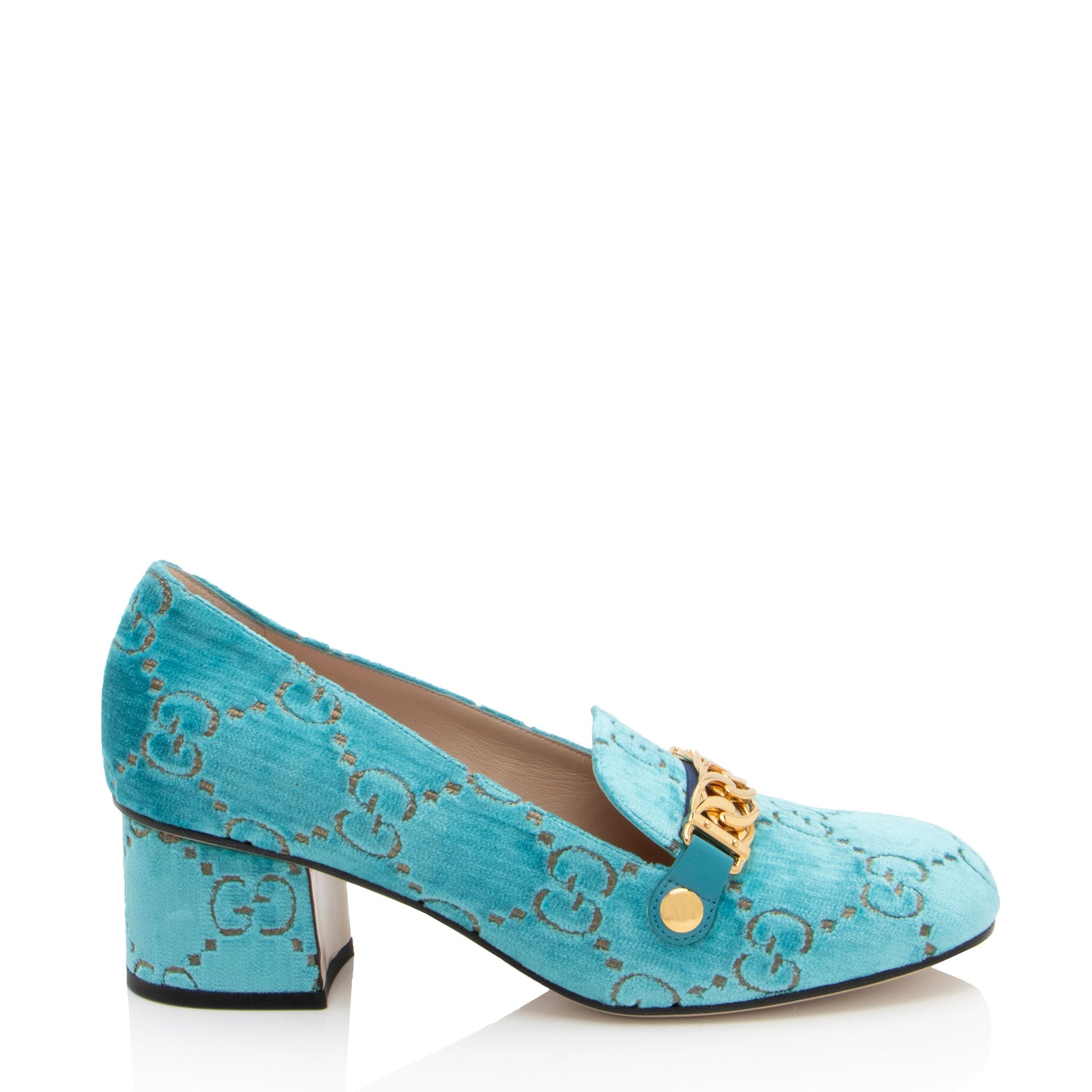 Gucci GG Velvet Web Chain Sylvie Loafers - Size 9 / 39 (SHF-UGunUB)
