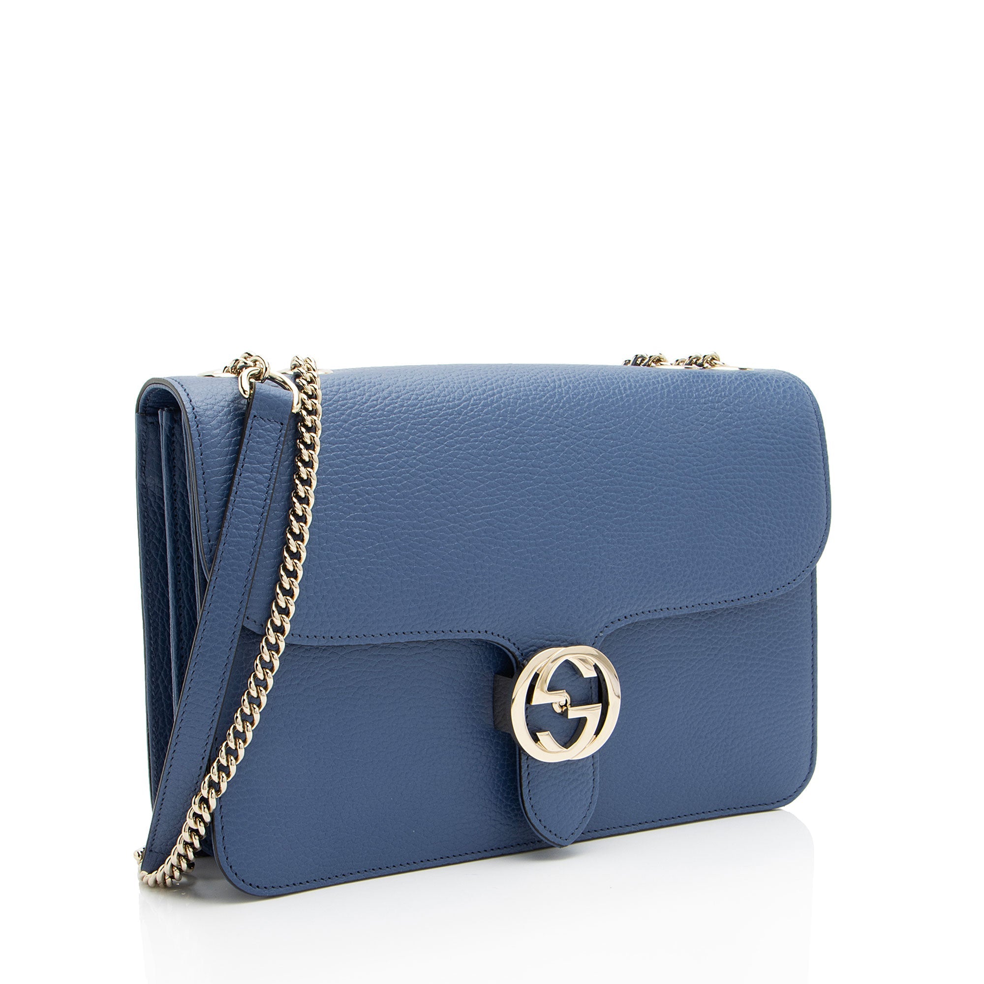 Gucci Grained Calfskin Interlocking G Medium Shoulder Bag (SHF-EgvU23)