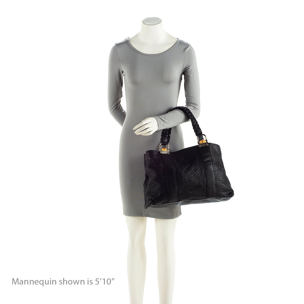 Gucci Grained Leather Bamboo Bar Medium Tote (SHF-19935)