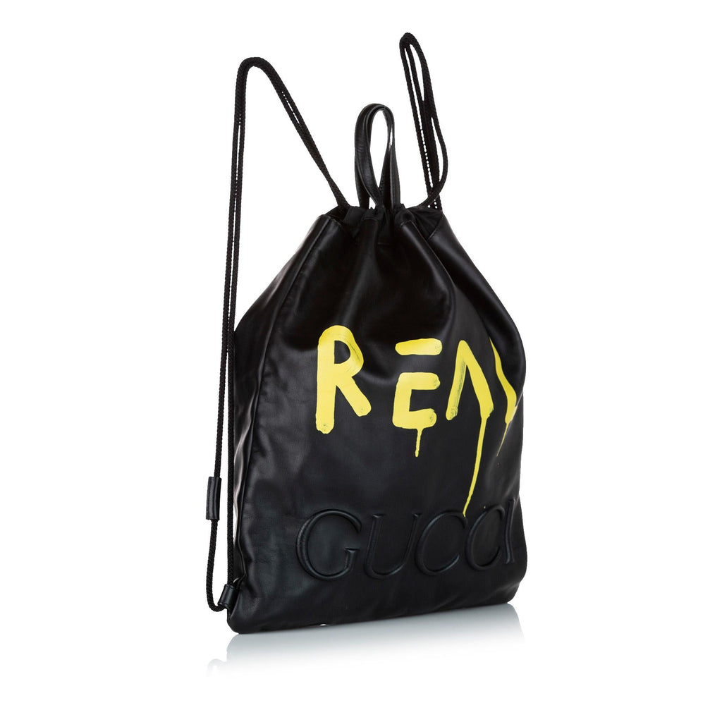Gucci Gucci Ghost Drawstring Leather Backpack (SHG-22558)