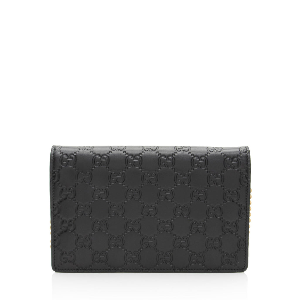 Gucci Guccissima Leather Crystal Cat Wallet on Chain