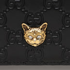 Gucci Guccissima Leather Crystal Cat Wallet on Chain