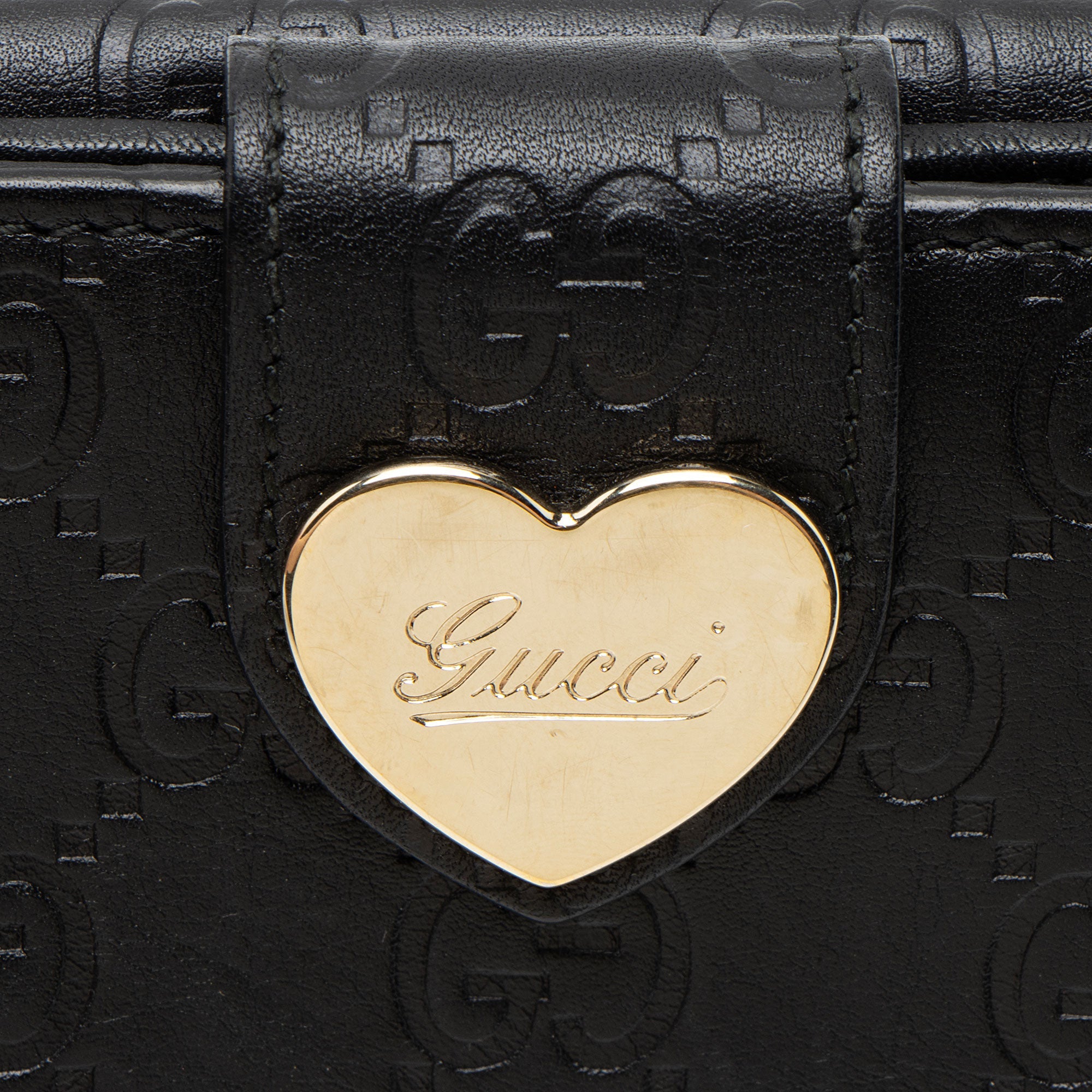 Gucci Guccissima Leather Heart Script Continental Wallet