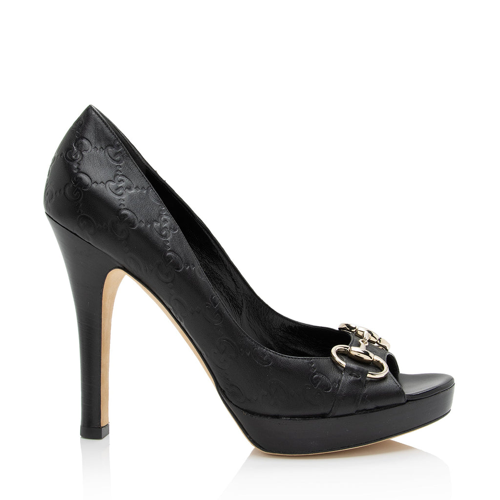 Gucci Guccissima Leather Hollywood Horsebit Peep Toe Pumps - Size 9.5 / 39.5 (SHF-AG6d9a)
