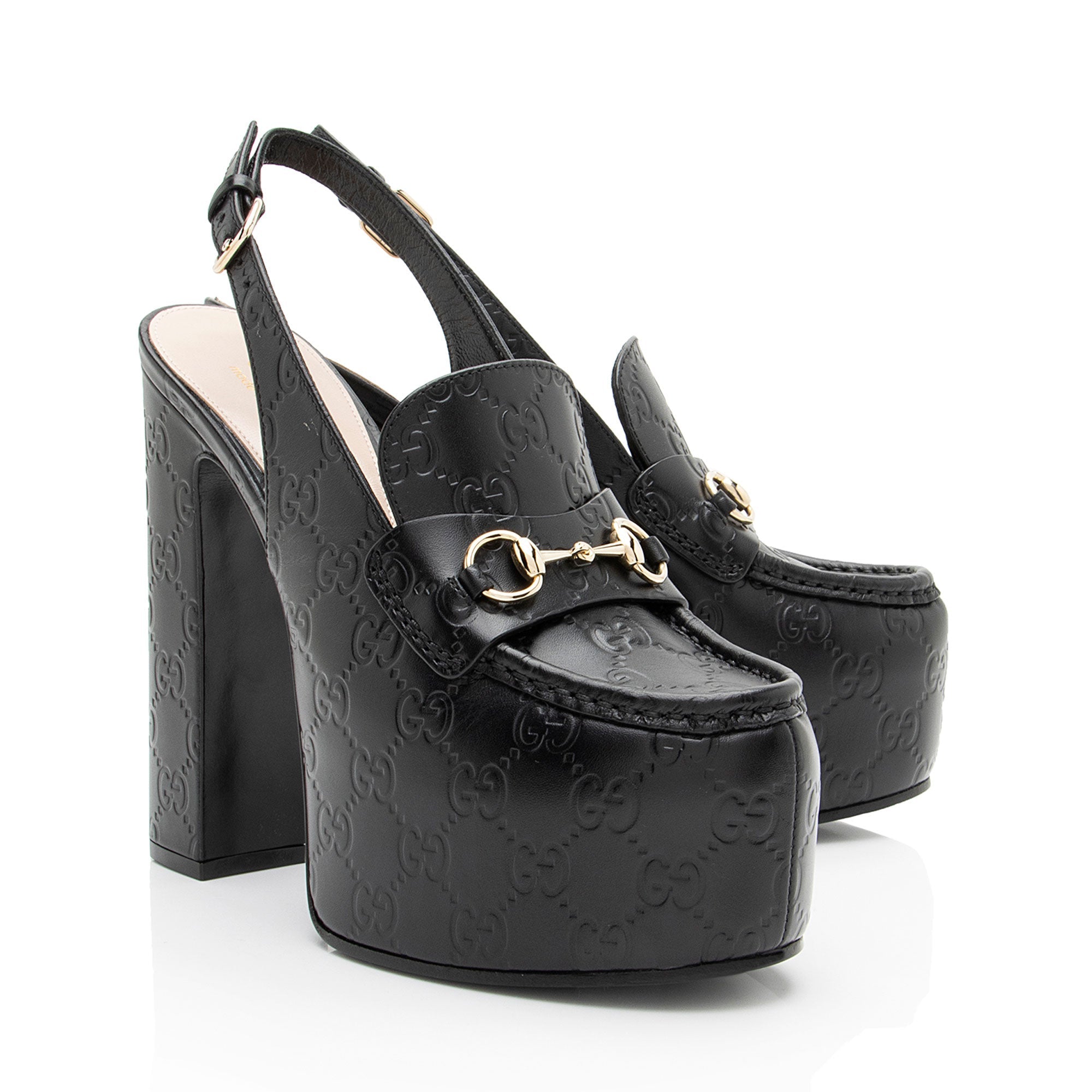 Gucci Guccissima Leather Horsebit Platform Slingback Loafer Pumps - Size 8 / 38