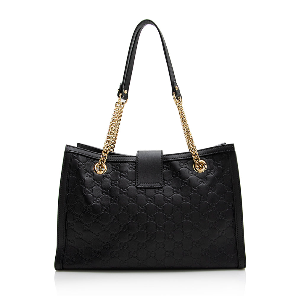 Gucci Guccissima Leather Padlock Chain Medium Shoulder Bag (SHF-21910)