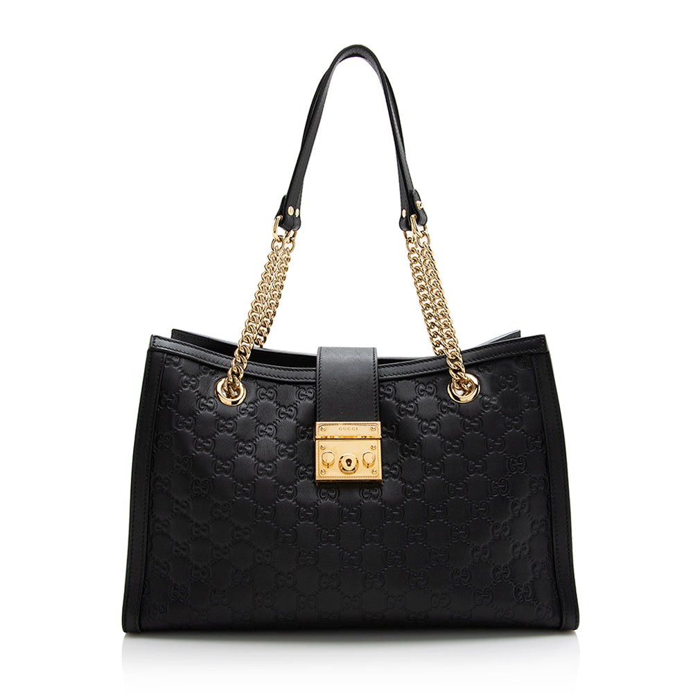 Gucci Guccissima Leather Padlock Chain Medium Shoulder Bag (SHF-21910)