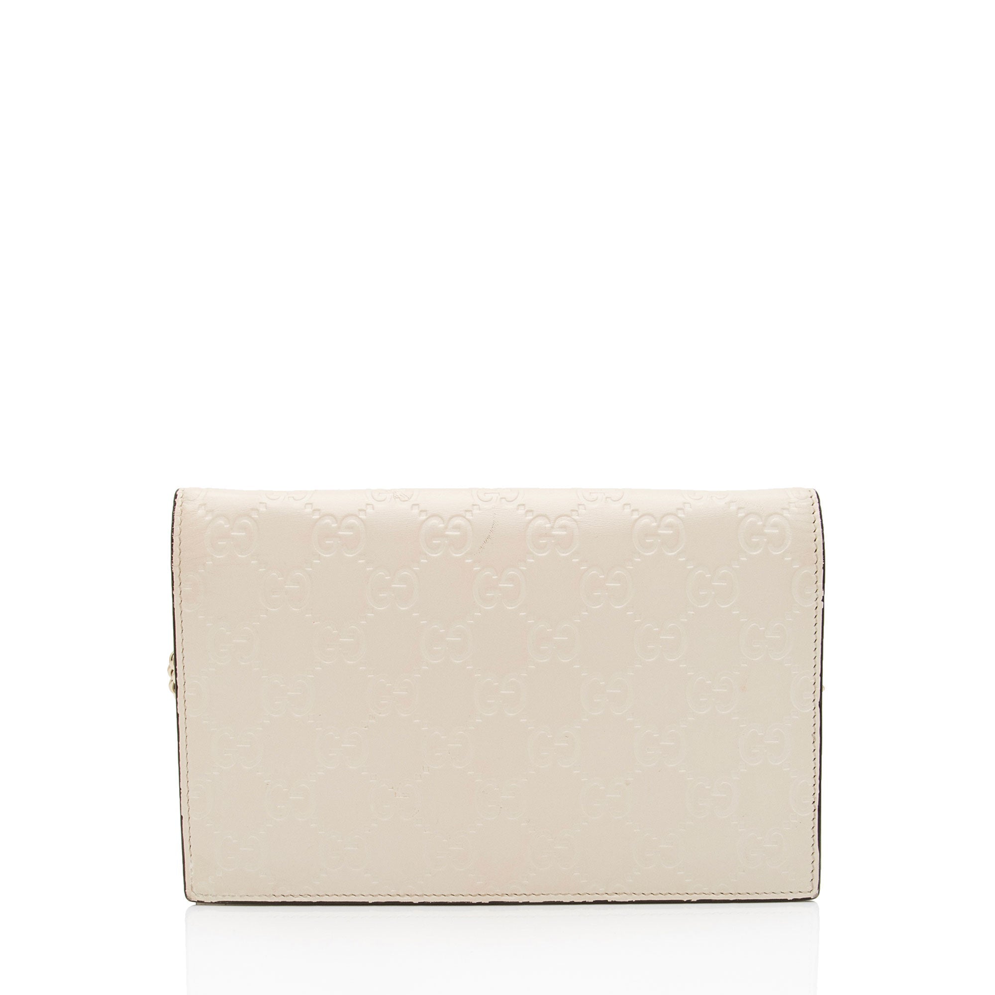 Gucci Guccissima Leather Signature Bow Mini Wallet On Chain Bag (SHF-fAYnZO)