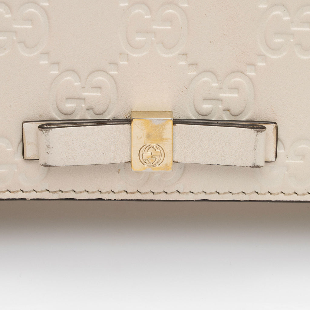 Gucci Guccissima Leather Signature Bow Mini Wallet On Chain Bag (SHF-fAYnZO)