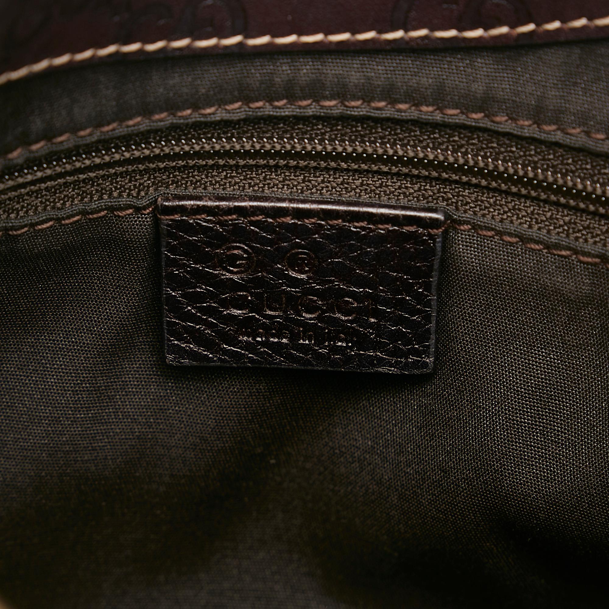 Gucci Guccissima-Trimmed Canvas Colbert Wooden Handle Shoulder Bag (SHG-34854)