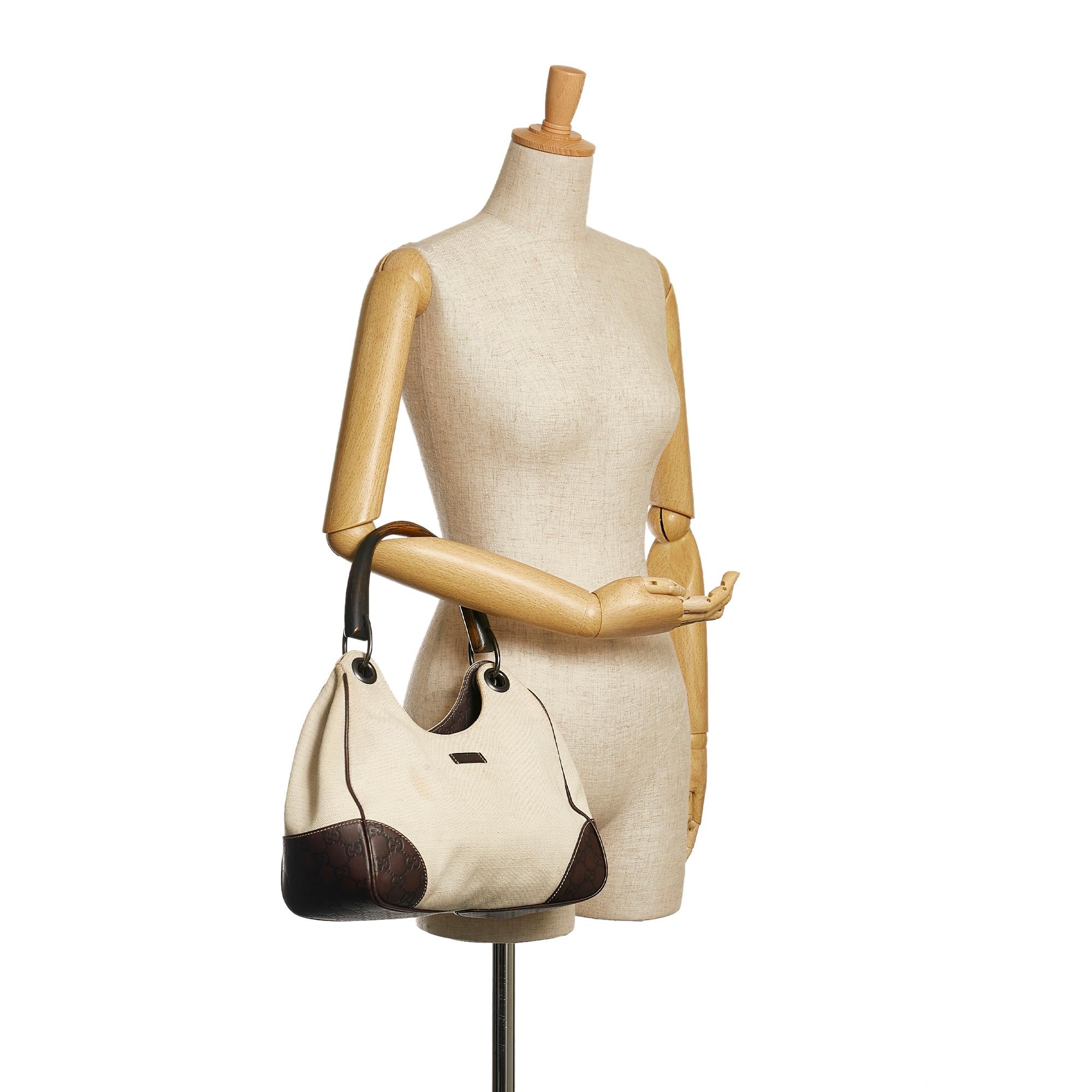 Gucci Guccissima-Trimmed Canvas Colbert Wooden Handle Shoulder Bag (SHG-34854)
