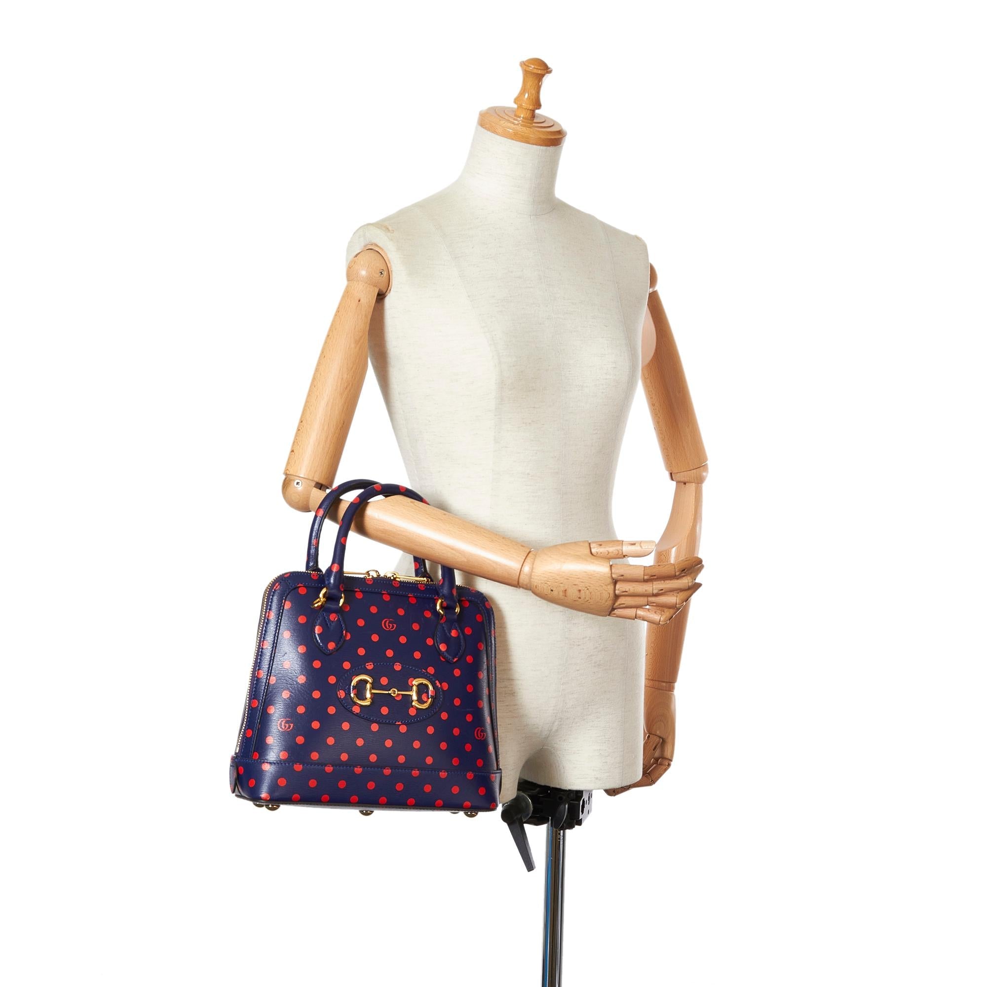 Gucci Horsebit 1955 Polka Dot Leather Handbag (SHG-26094)