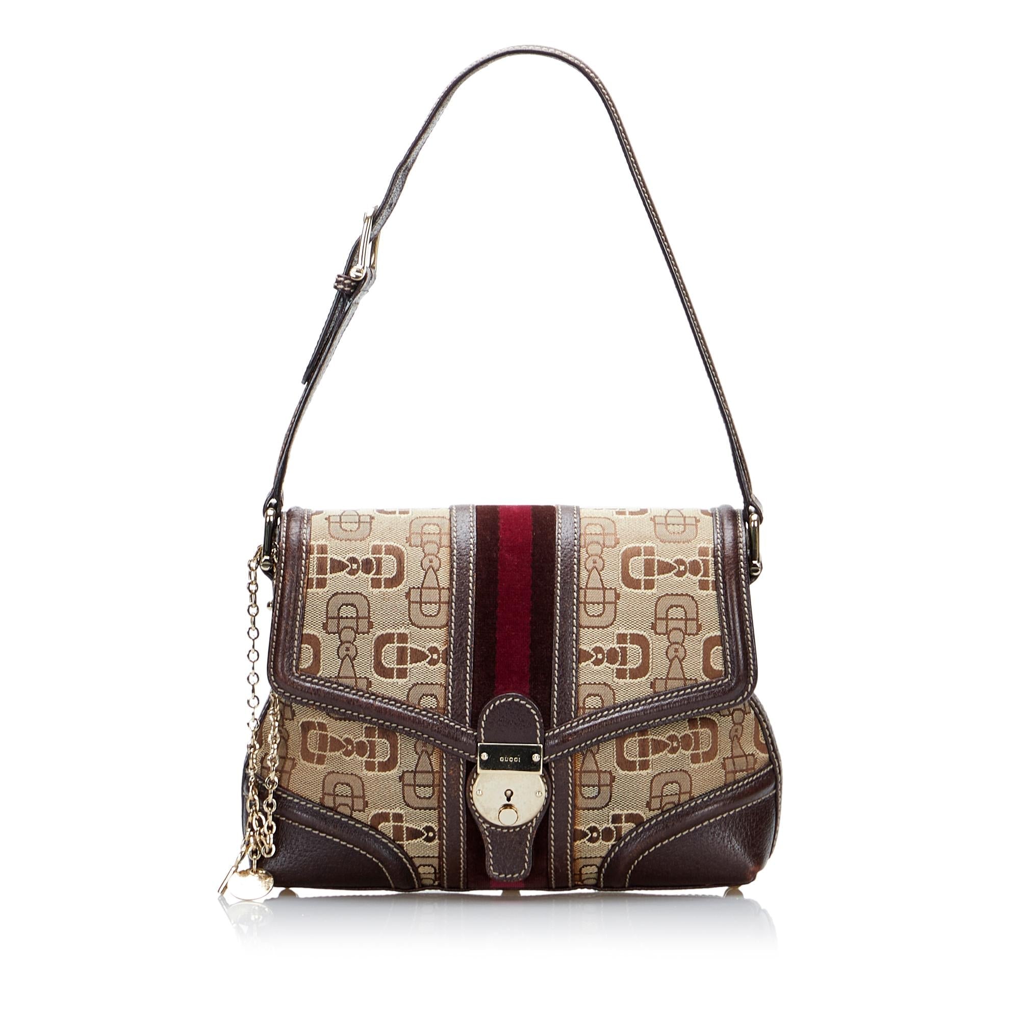 Gucci Horsebit Canvas Web Treasure Shoulder Bag (SHG-DaSmAf)