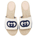 Gucci Canvas Embroidered Interlocking G Pilar Espadrille Slides - Size 6 / 36