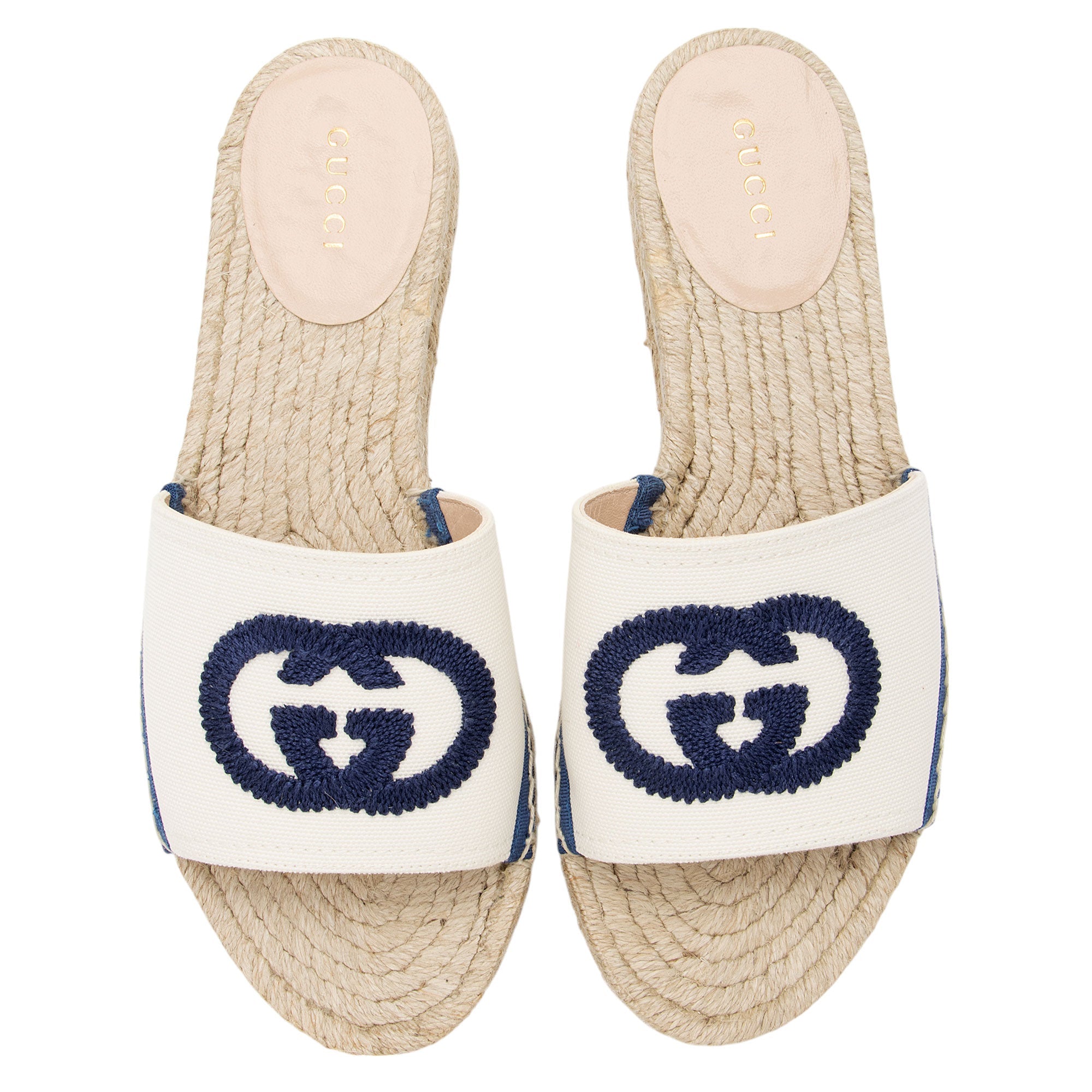 Gucci Canvas Embroidered Interlocking G Pilar Espadrille Slides - Size 6 / 36