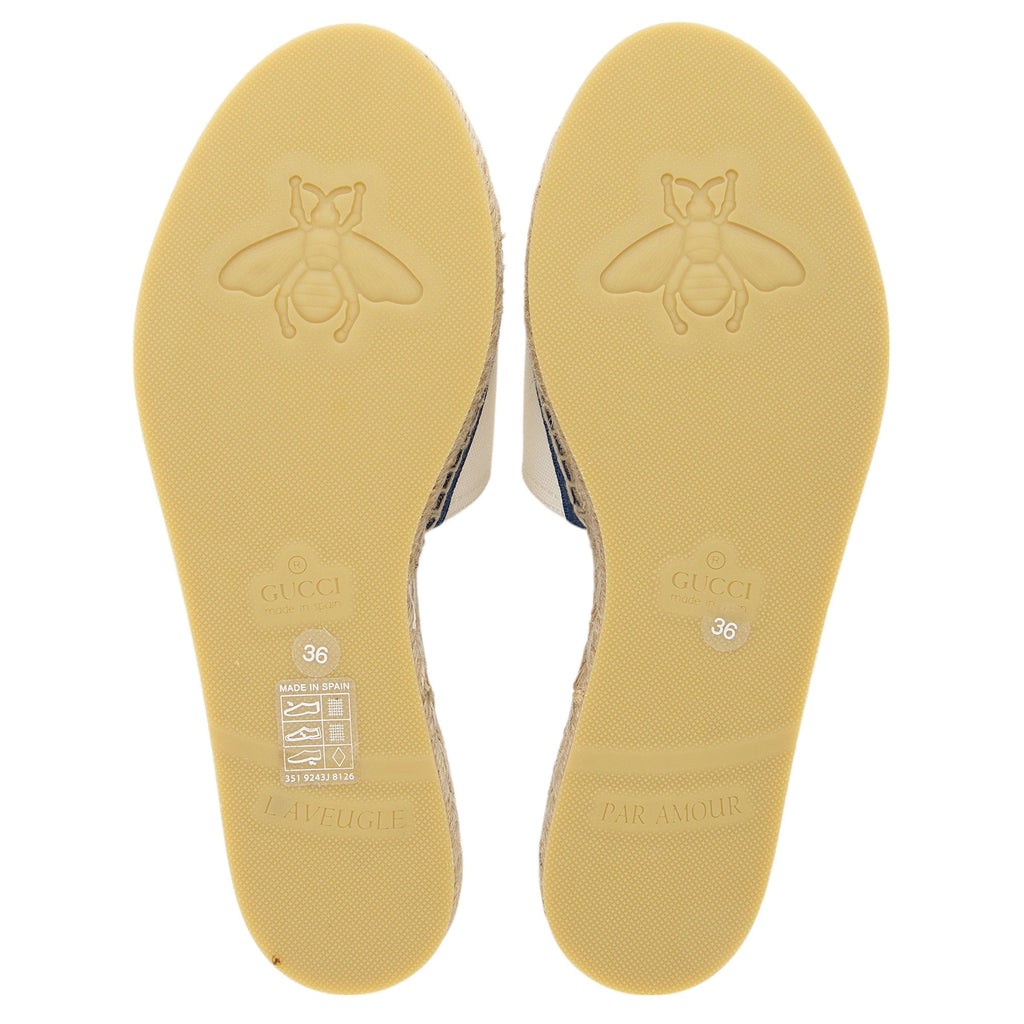 Gucci Canvas Embroidered Interlocking G Pilar Espadrille Slides - Size 6 / 36