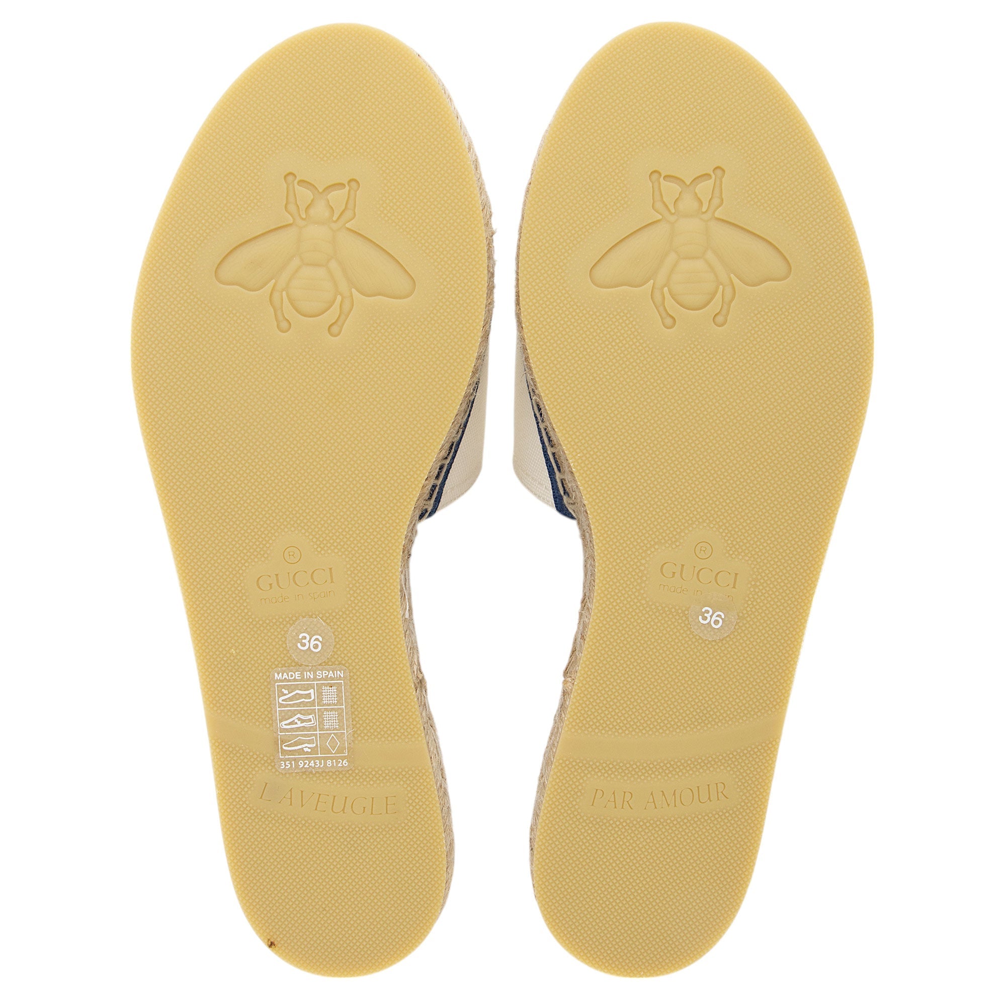 Gucci Canvas Embroidered Interlocking G Pilar Espadrille Slides - Size 6 / 36