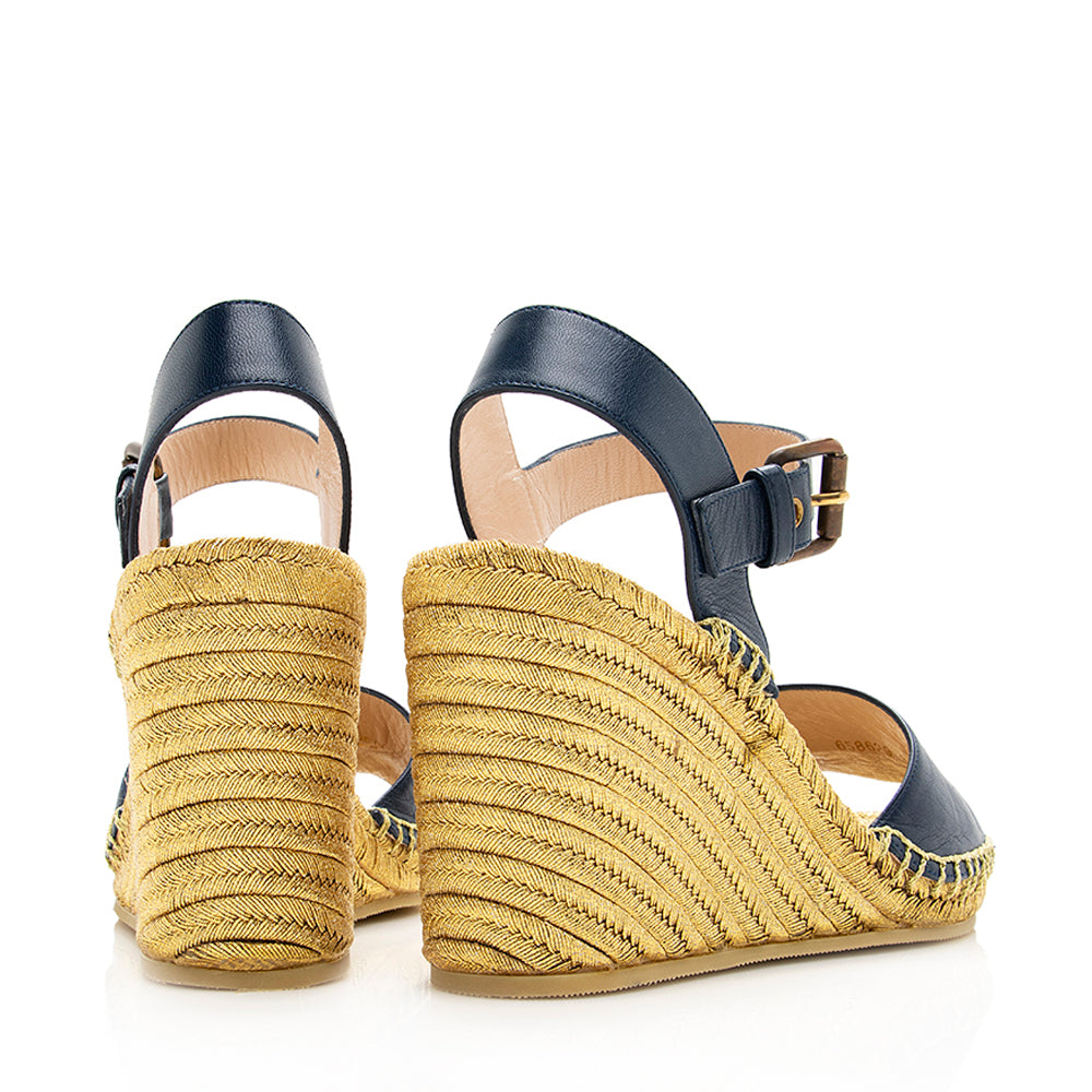 Gucci Interlocking GG Leather Espadrille Wedges - Size 6 / 36 (SHF-19886)