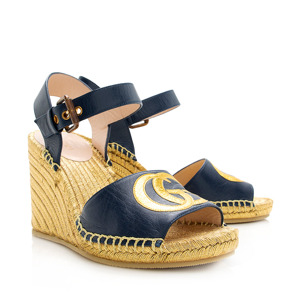 Gucci Interlocking GG Leather Espadrille Wedges - Size 6 / 36 (SHF-19886)