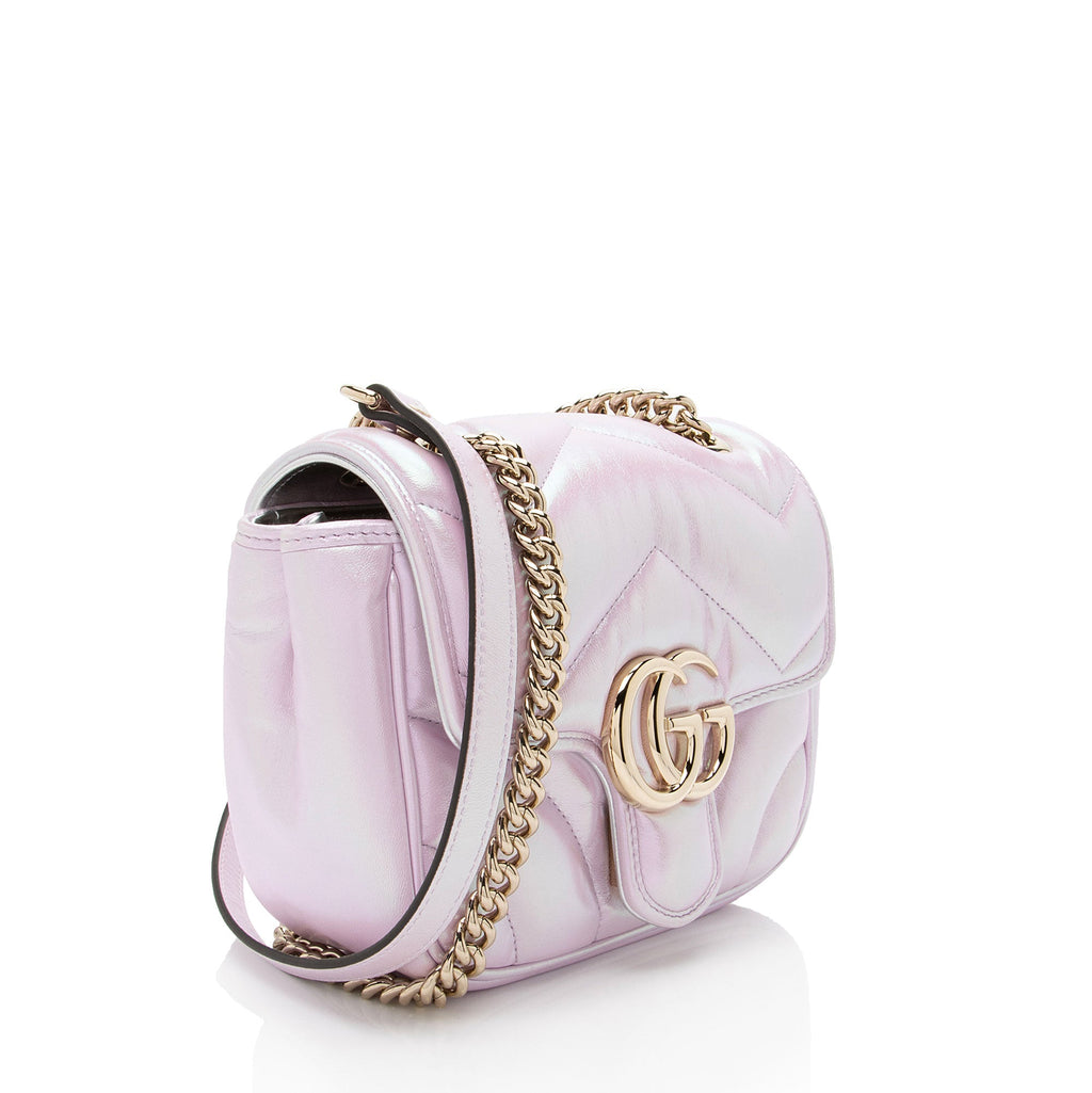 Gucci Matelasse Padded Iridescent Leather GG Marmont Square Mini Shoulder Bag