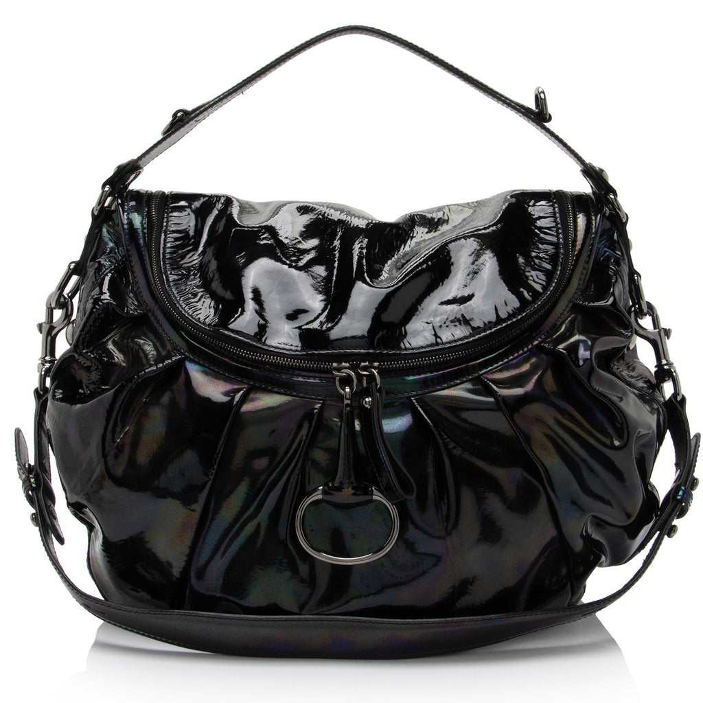 Gucci Iridescent Patent Leather Icon Bit Hobo (SHF-lmJOkR)
