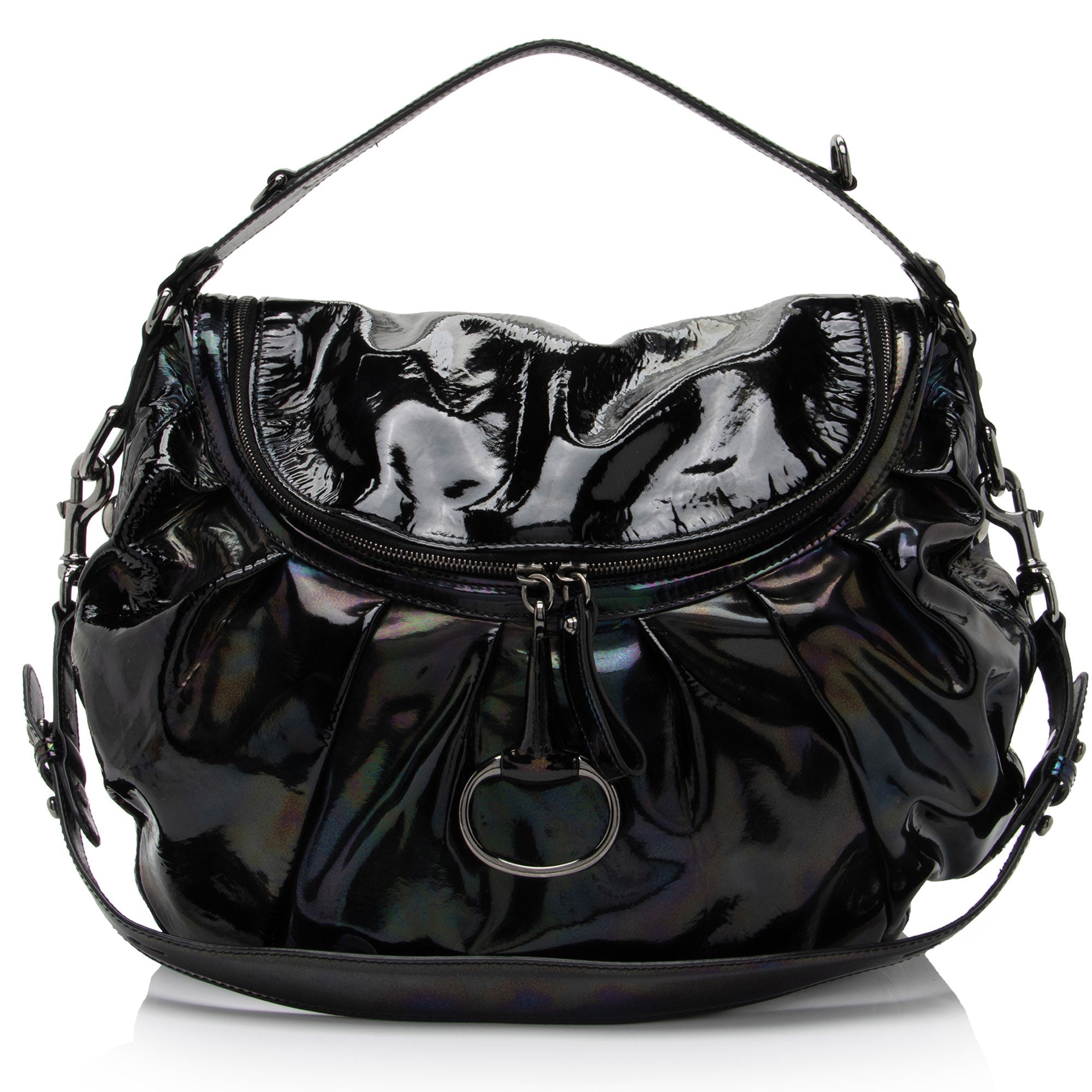 Gucci Iridescent Patent Leather Icon Bit Hobo (SHF-lmJOkR)