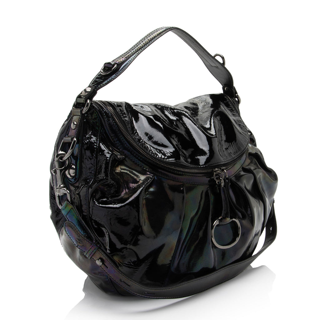 Gucci Iridescent Patent Leather Icon Bit Hobo (SHF-lmJOkR)