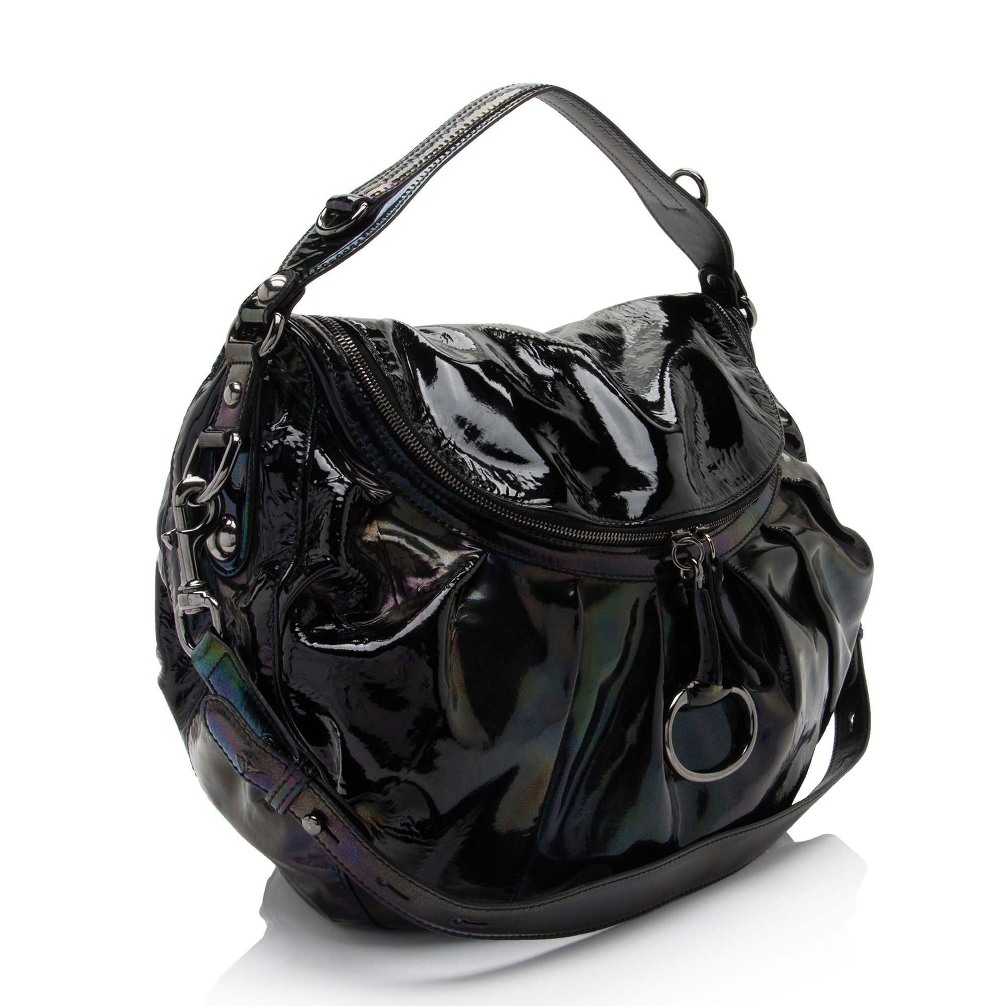 Gucci Iridescent Patent Leather Icon Bit Hobo (SHF-lmJOkR)