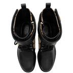 Gucci Jumbo GG Canvas Leather GG Marmont Combat Boots - Size 6.5 / 36.5