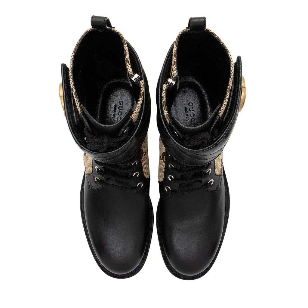 Gucci Jumbo GG Canvas Leather GG Marmont Combat Boots - Size 8.5 / 38.5