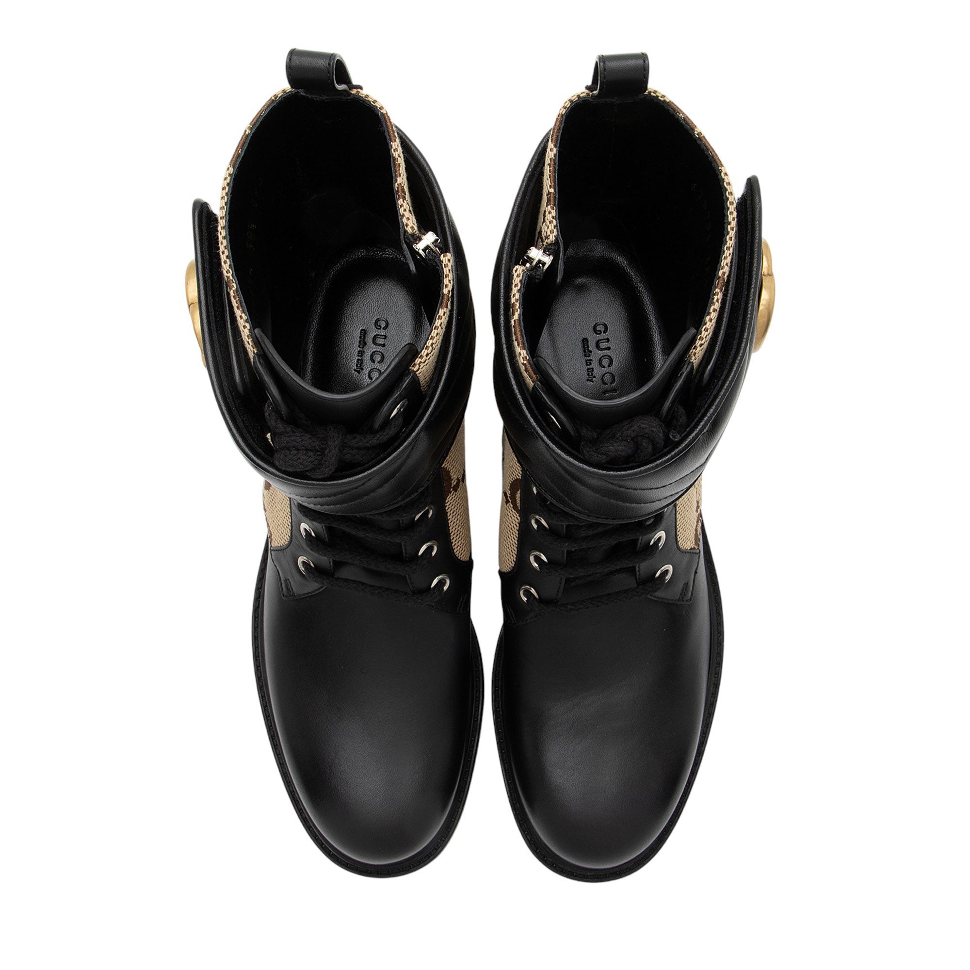 Gucci Jumbo GG Canvas Leather GG Marmont Combat Boots - Size 8.5 / 38.5