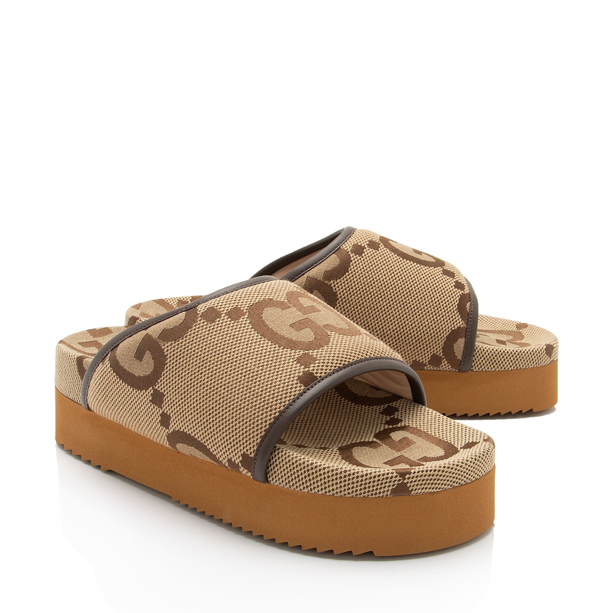 Gucci Jumbo GG Canvas Printed Platform Slides - Size 10 / 40 (SHF-cGb3vr)
