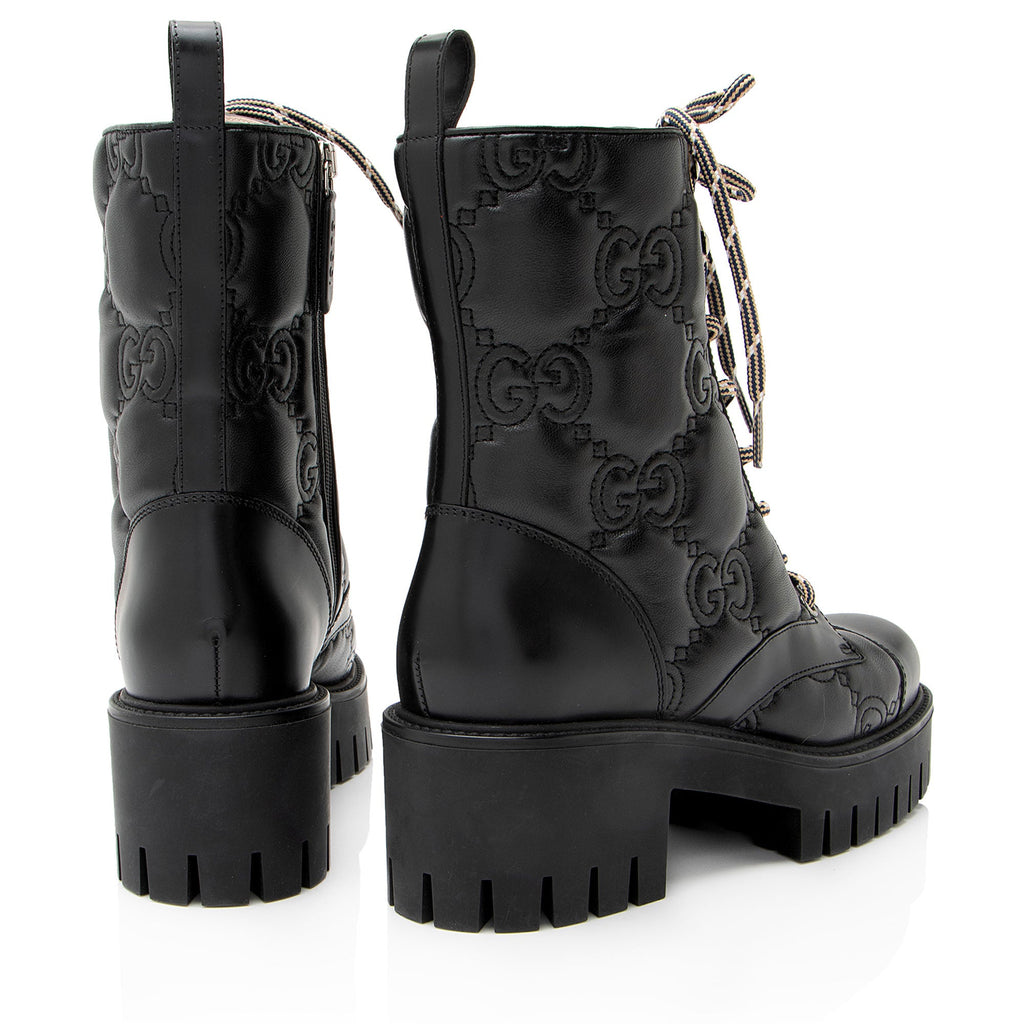 Gucci Jumbo GG Leather Combat Boots - Size 7 / 37