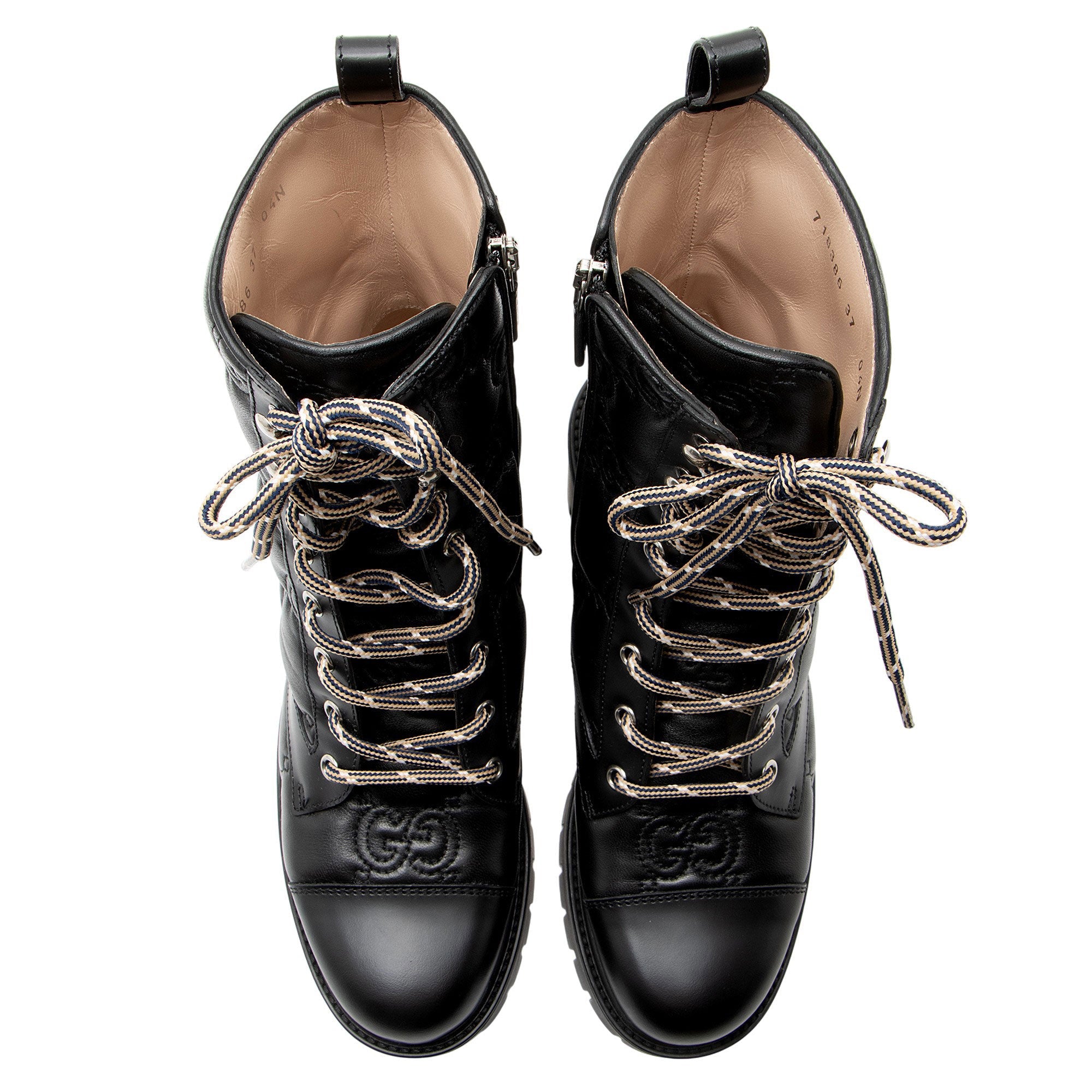 Gucci Jumbo GG Leather Combat Boots - Size 7 / 37