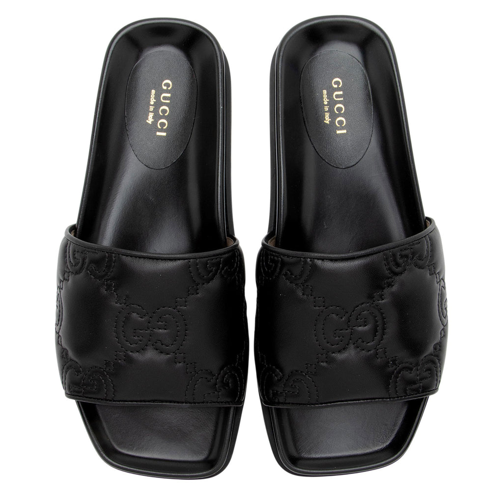 Gucci Jumbo GG Leather Slides - Size 6.5 / 36.5