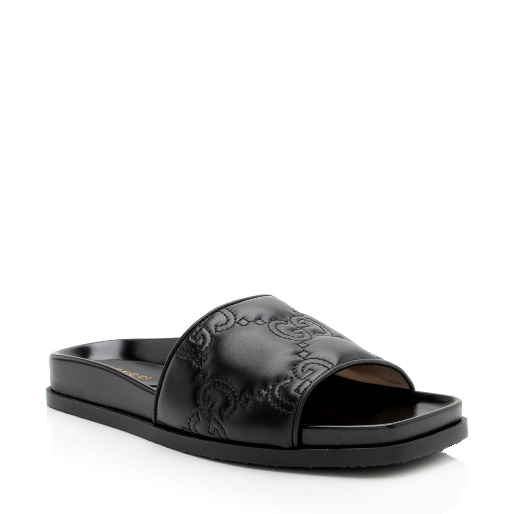 Gucci Jumbo GG Leather Slides - Size 6.5 / 36.5