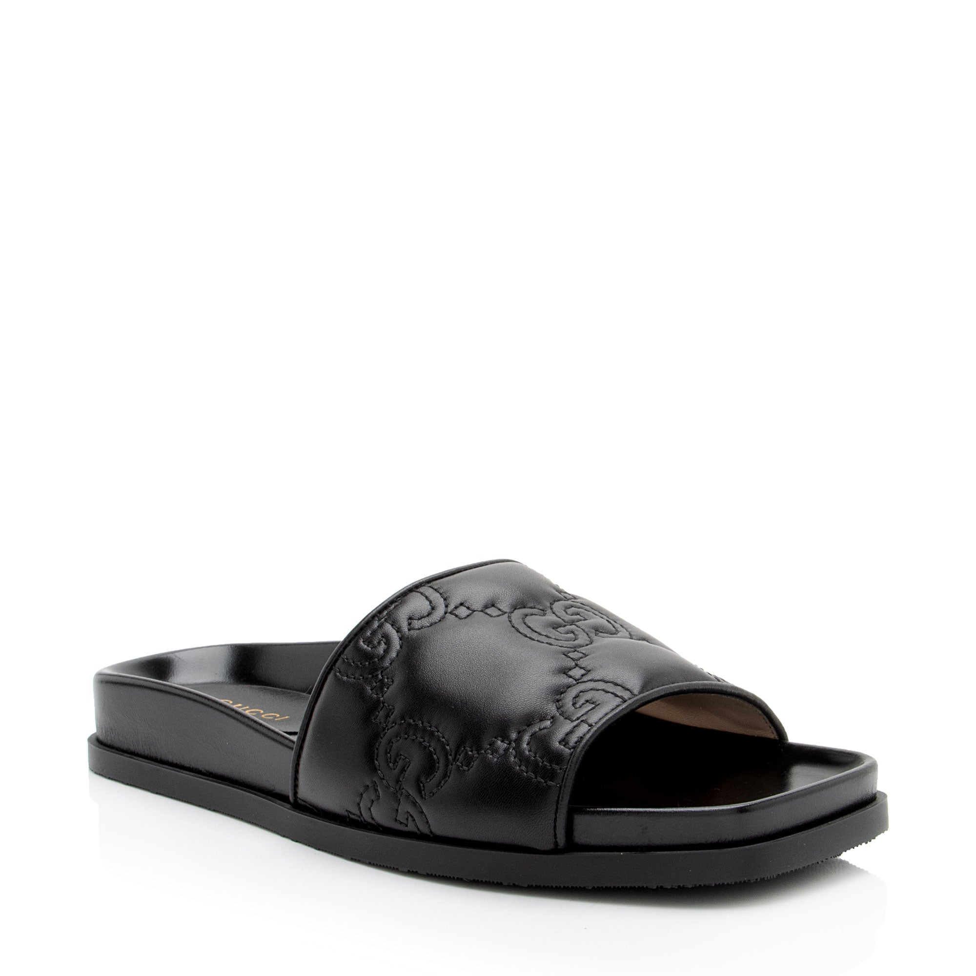 Gucci Jumbo GG Leather Slides - Size 6.5 / 36.5