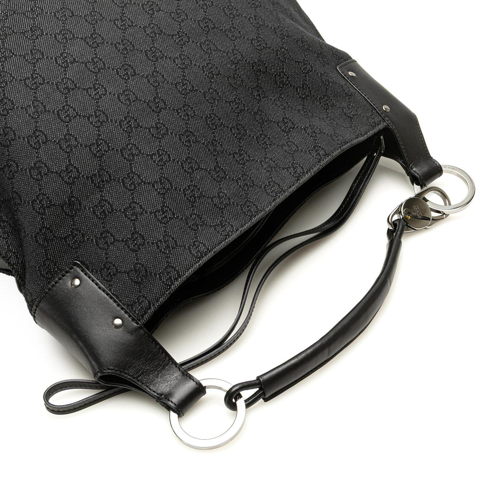 Gucci Large GG Denim Horsebit Classic Ring Hobo