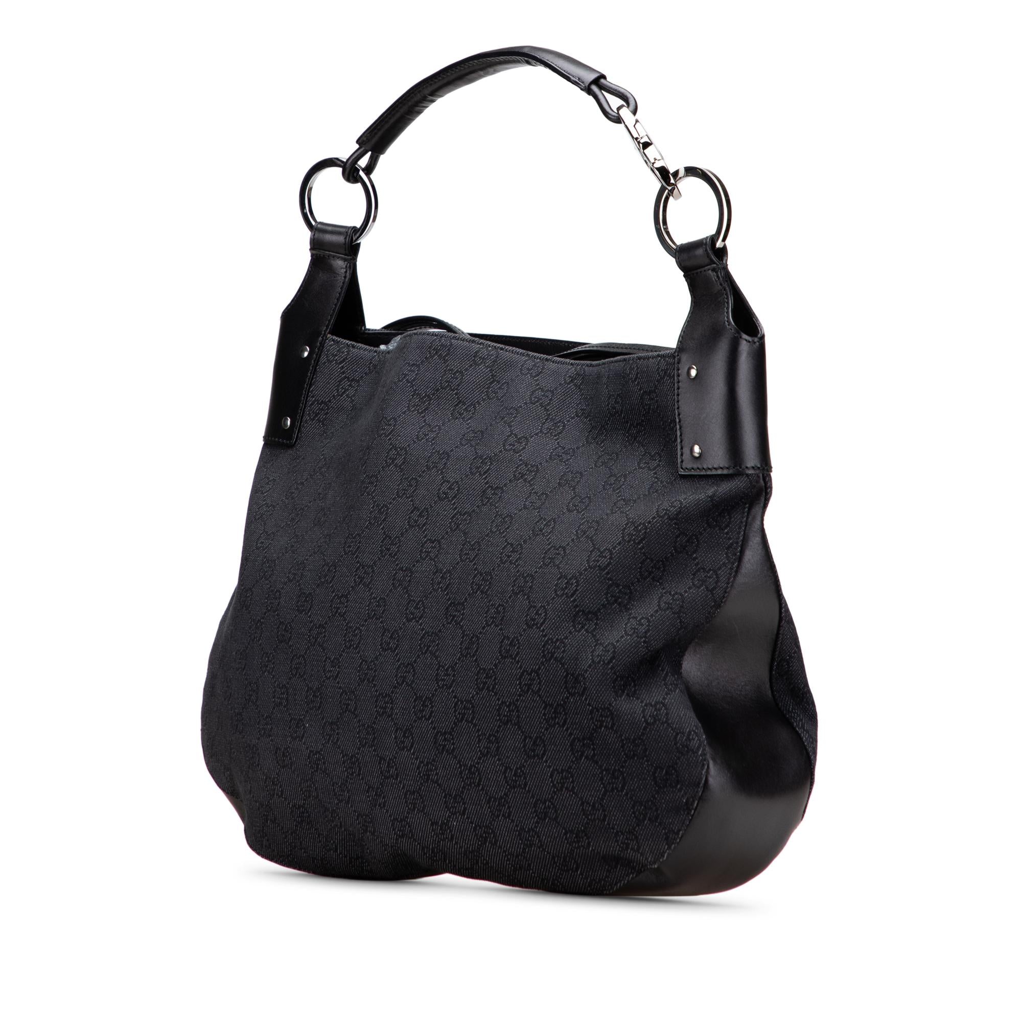 Gucci Large GG Denim Horsebit Classic Ring Hobo